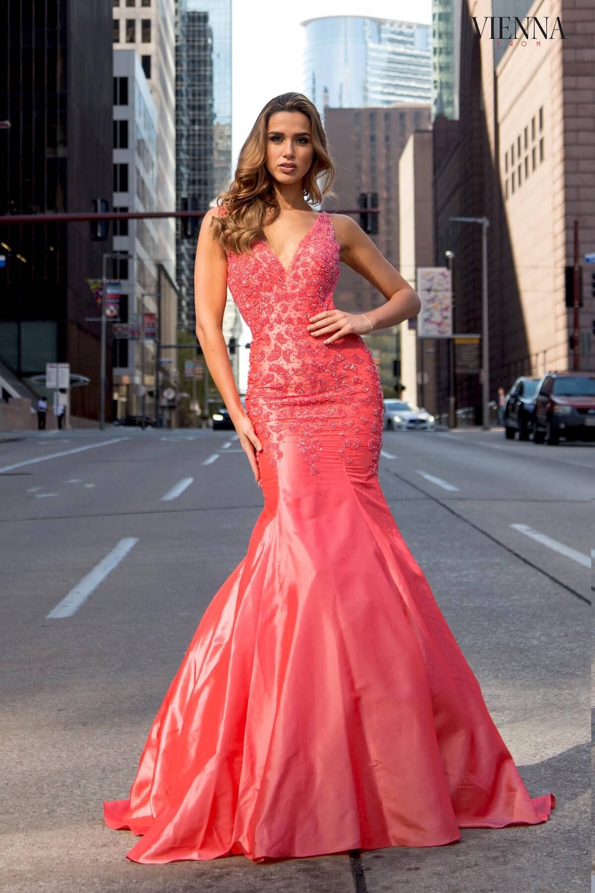Style 9906 Vienna Orange Size 10 Backless Tall Height Pink Mermaid Dress on Queenly