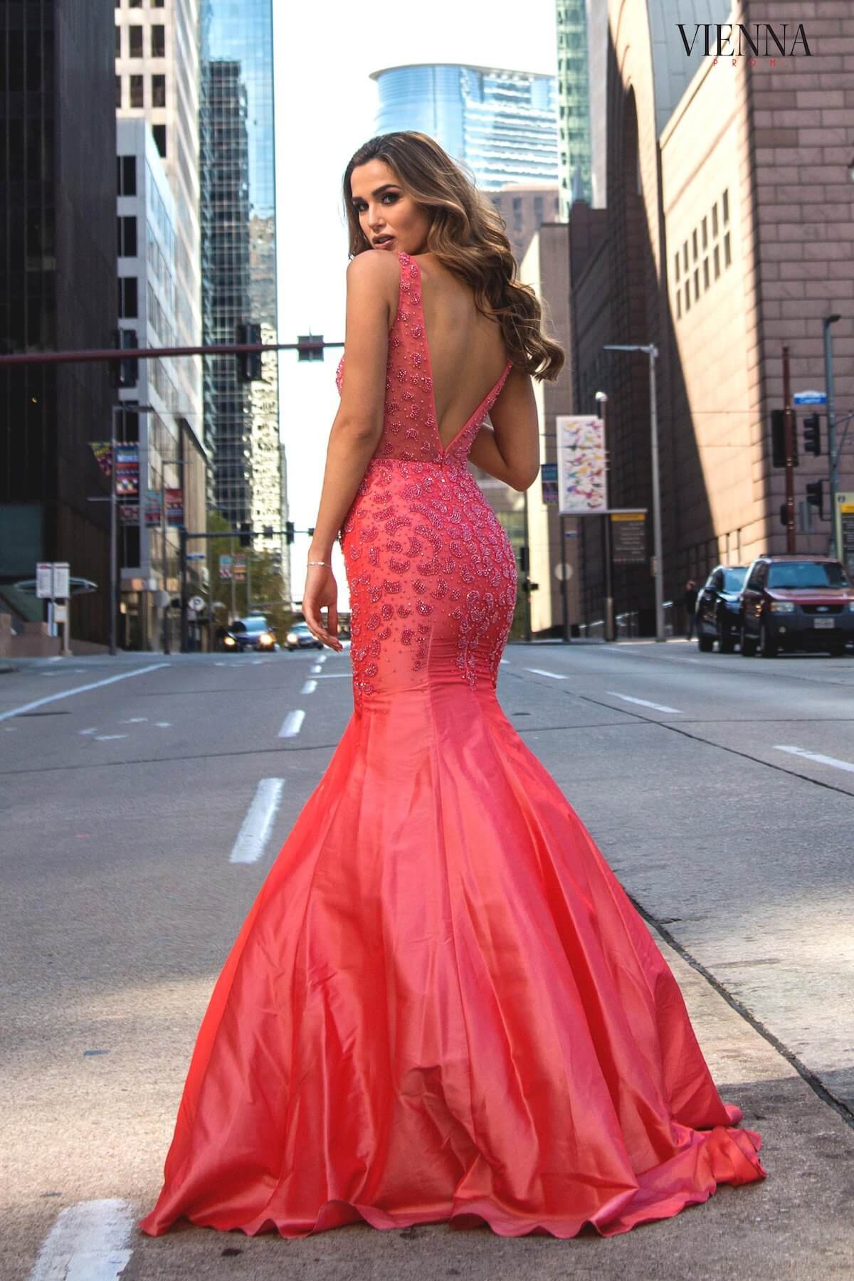 Style 9906 Vienna Orange Size 18 Backless Tall Height Pink Mermaid Dress on Queenly