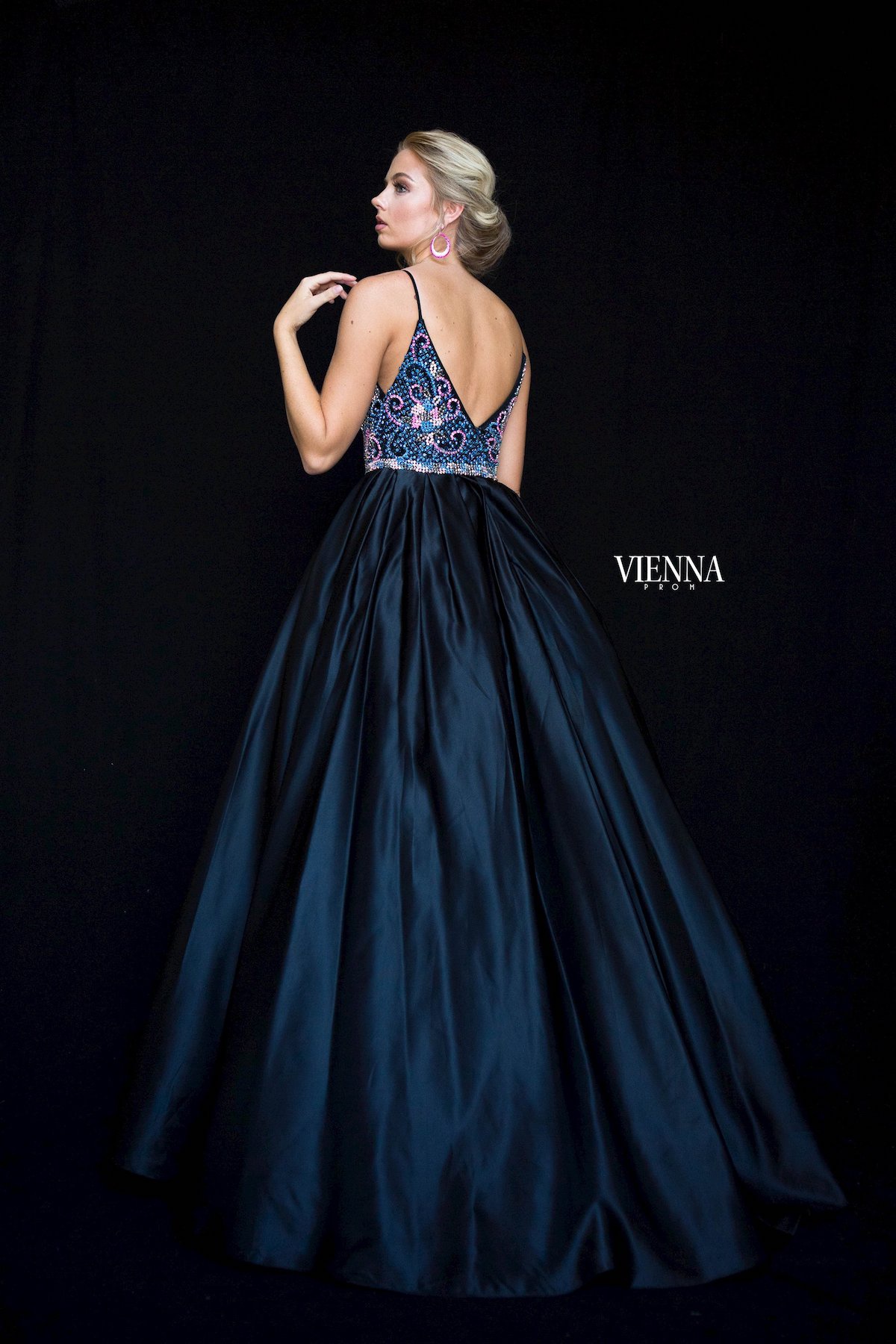 Style 9983 Vienna Black Size 6 Jewelled Pageant Backless Tall Height Ball gown on Queenly