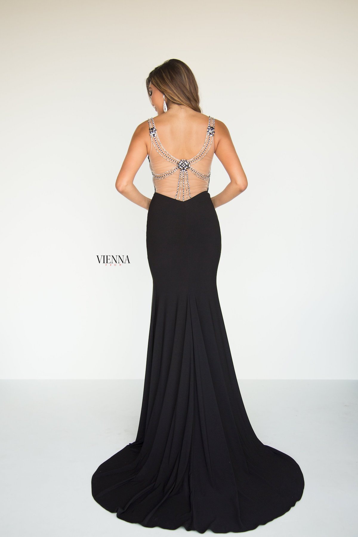 Style 8427 Vienna Black Size 2 Jewelled Tall Height Side slit Dress on Queenly