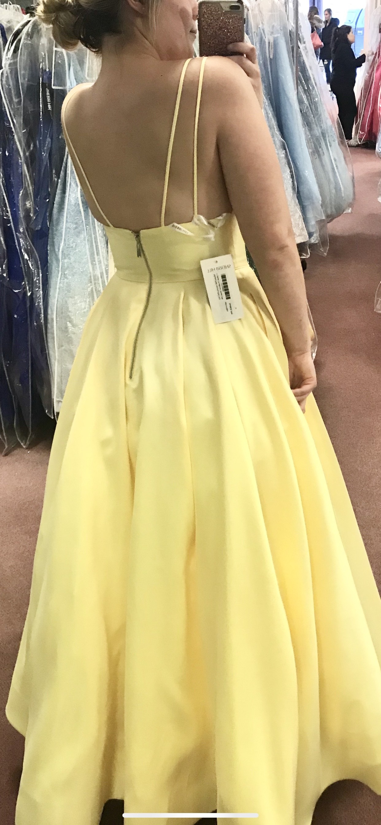 Size 10 Prom Plunge Yellow A-line Dress on Queenly