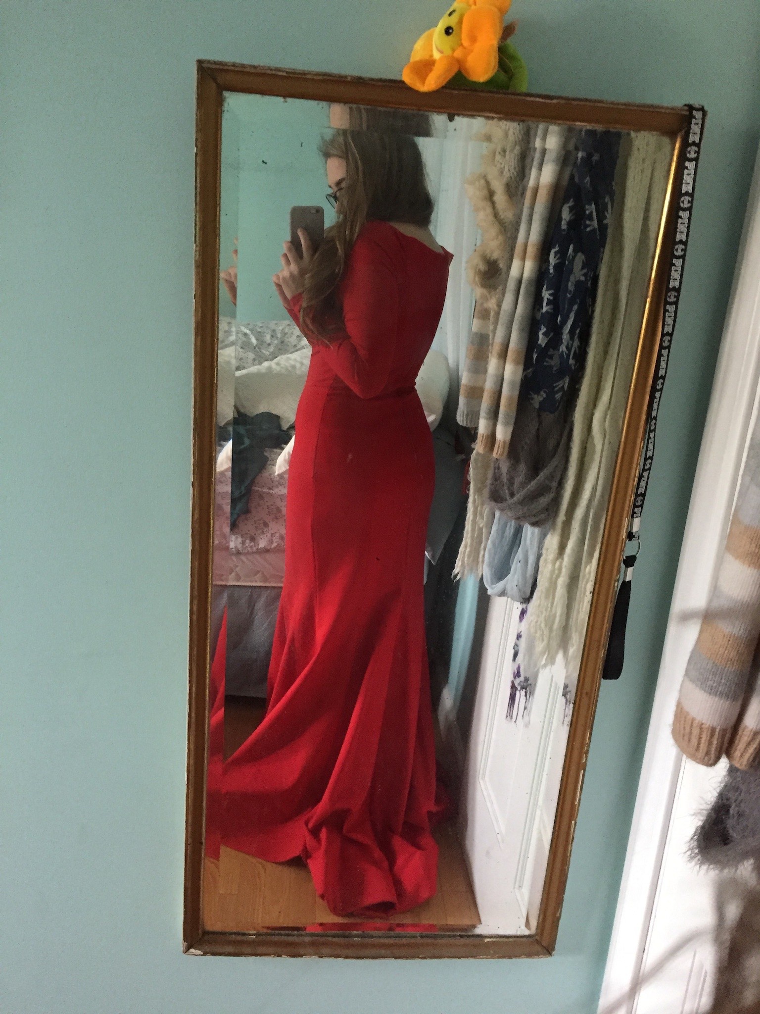 Size 8 Prom Long Sleeve Red Mermaid Dress on Queenly