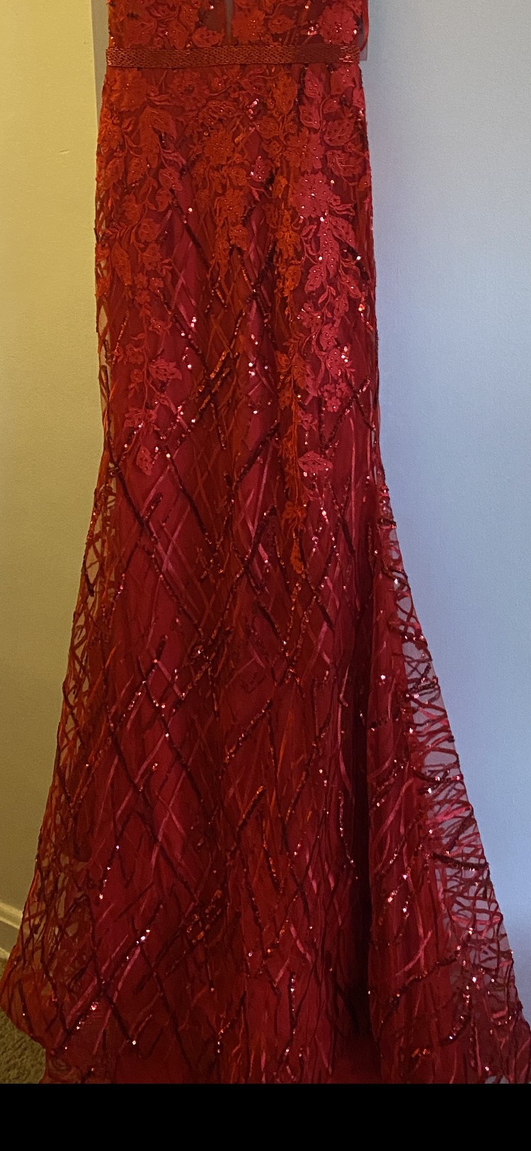 Jovani Size 4 Prom Lace Red Mermaid Dress on Queenly