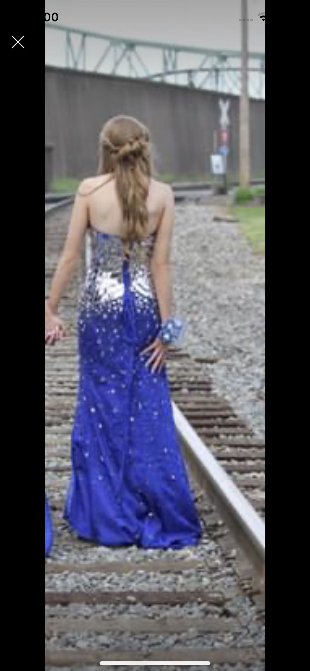 Size 4 Prom Strapless Blue Side Slit Dress on Queenly