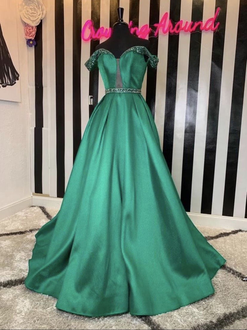 Ashley Lauren Size 4 Pageant Off The Shoulder Satin Green Ball Gown on Queenly