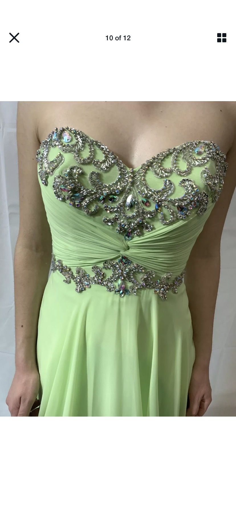 Cache Size 0 Prom Strapless Light Green Ball Gown on Queenly
