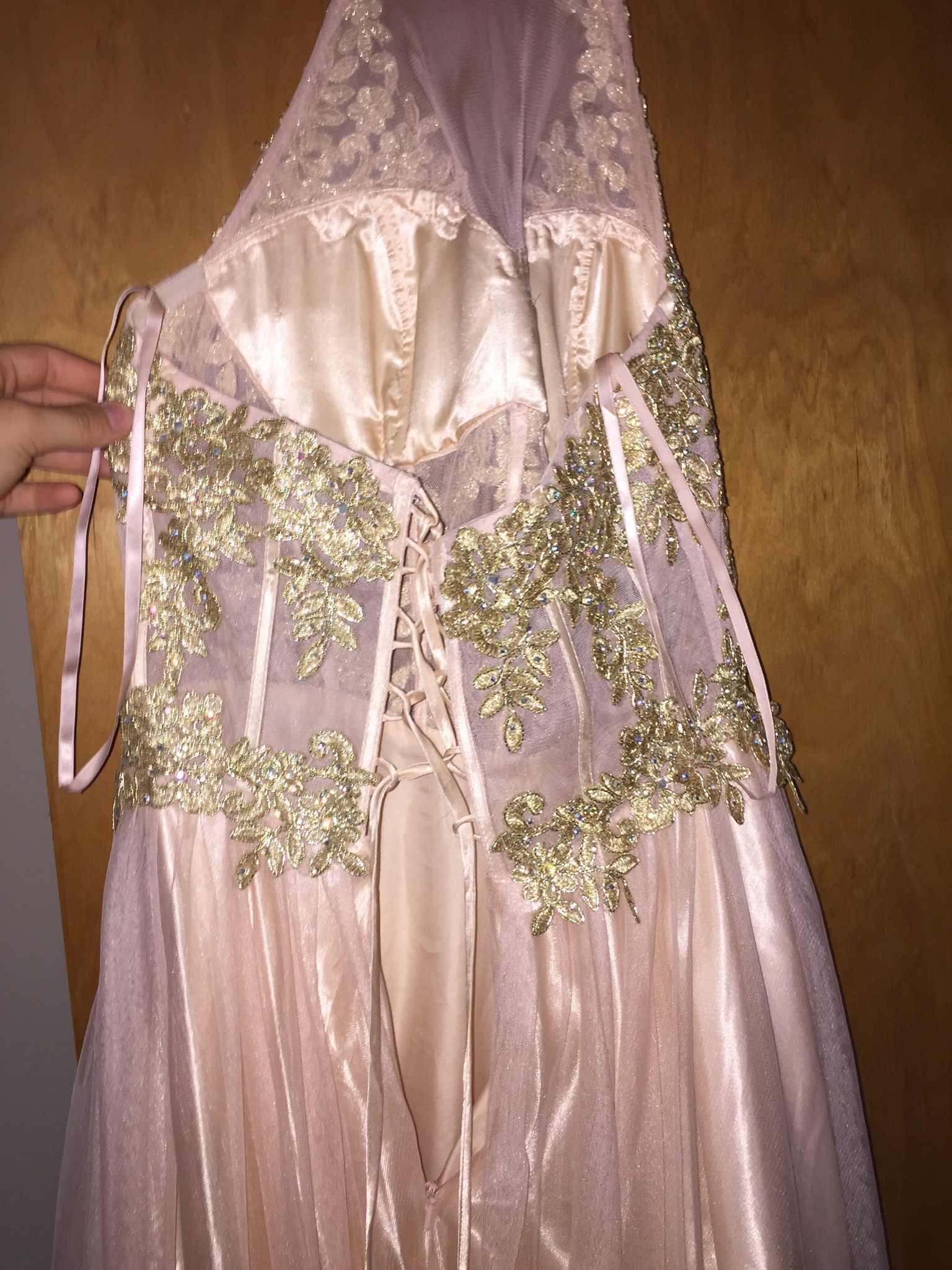Size 8 Prom Halter Lace Light Pink Ball Gown on Queenly