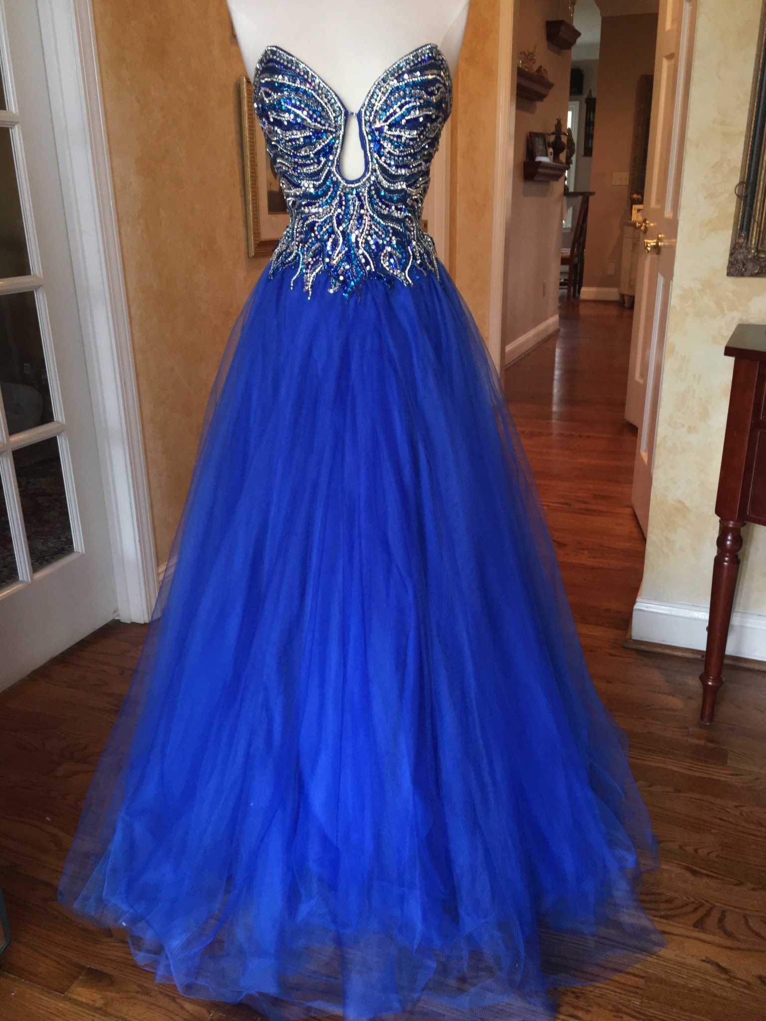 Terani Couture Size 2 Pageant Strapless Sequined Royal Blue Ball Gown on Queenly