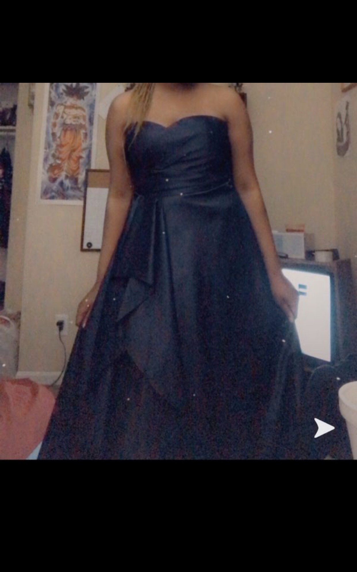 Size 14 Prom Strapless Navy Blue Ball Gown on Queenly