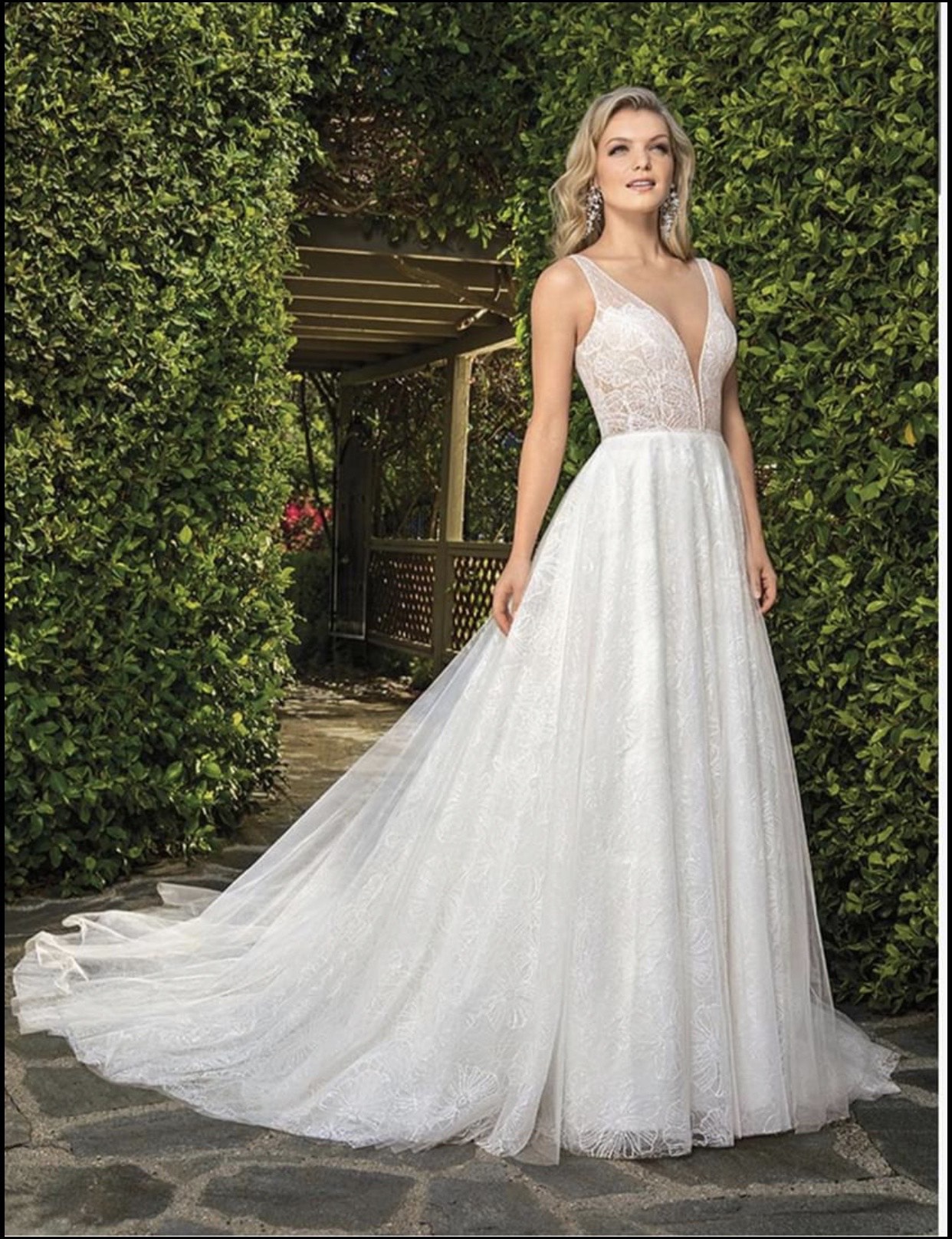 Casablanca Size 14 Wedding Plunge Sheer White A-line Dress on Queenly