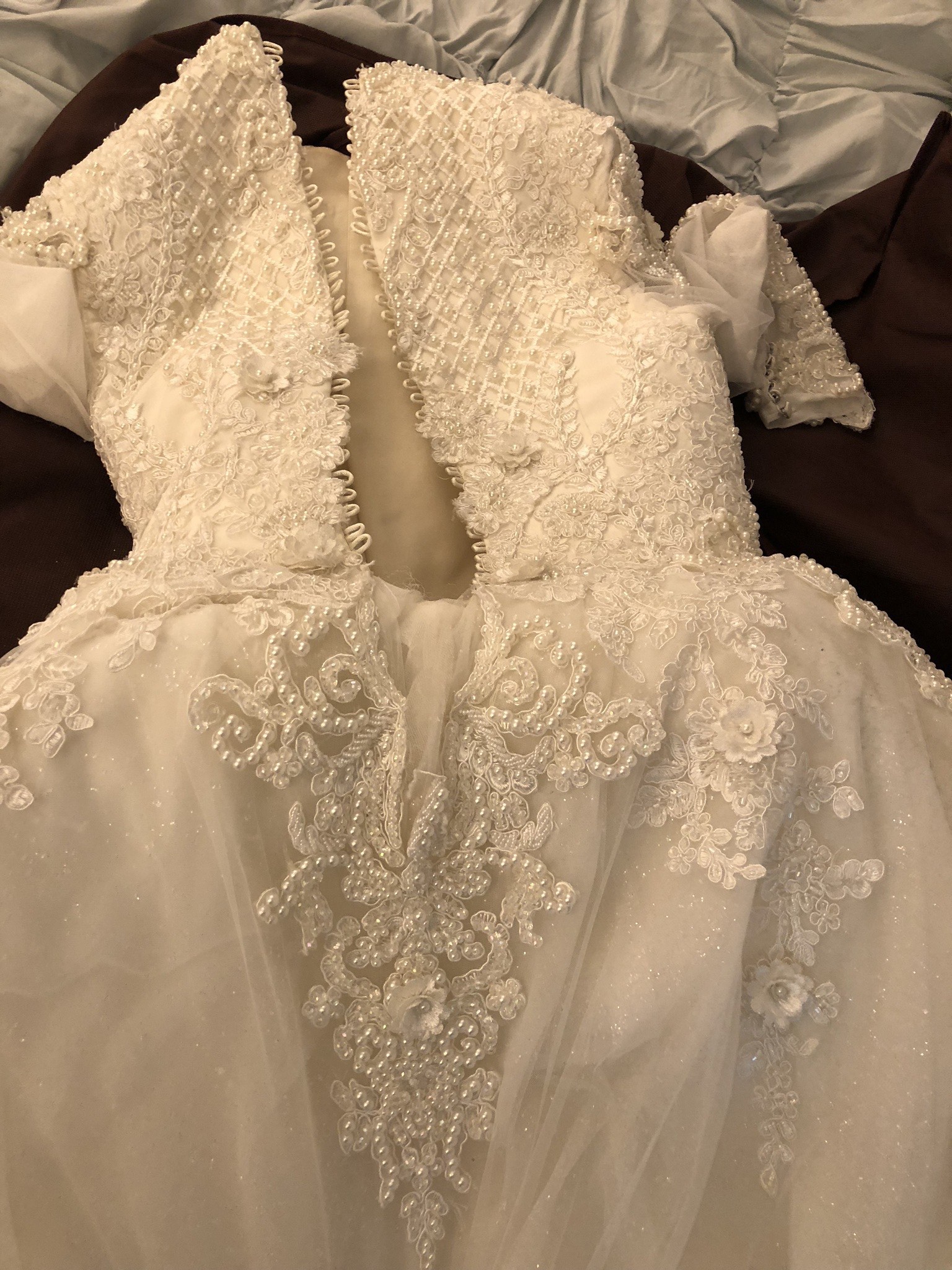 Custom made Size 4 Long Sleeve Lace White Ball Gown on Queenly