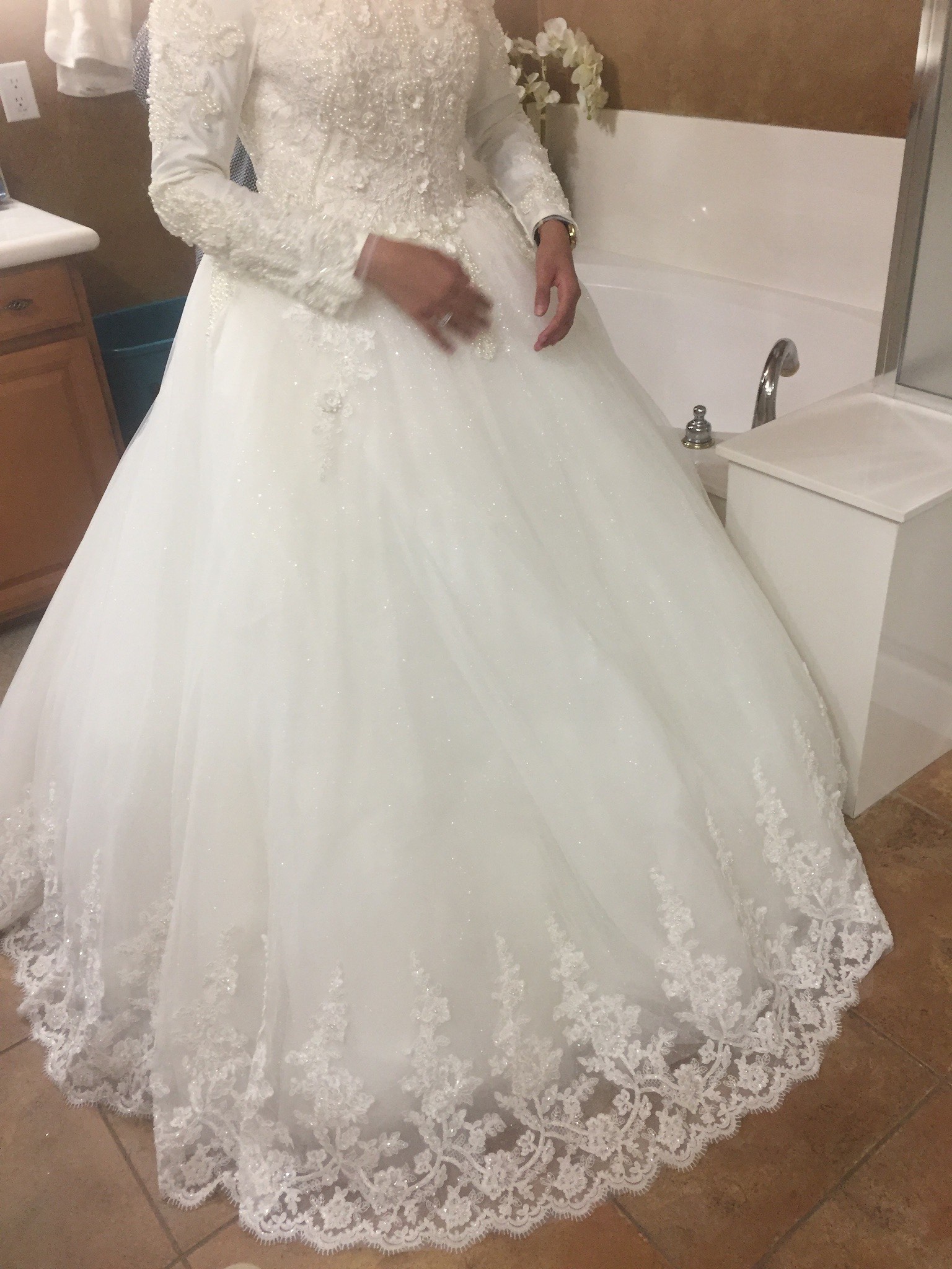 Custom made Size 4 Long Sleeve Lace White Ball Gown on Queenly
