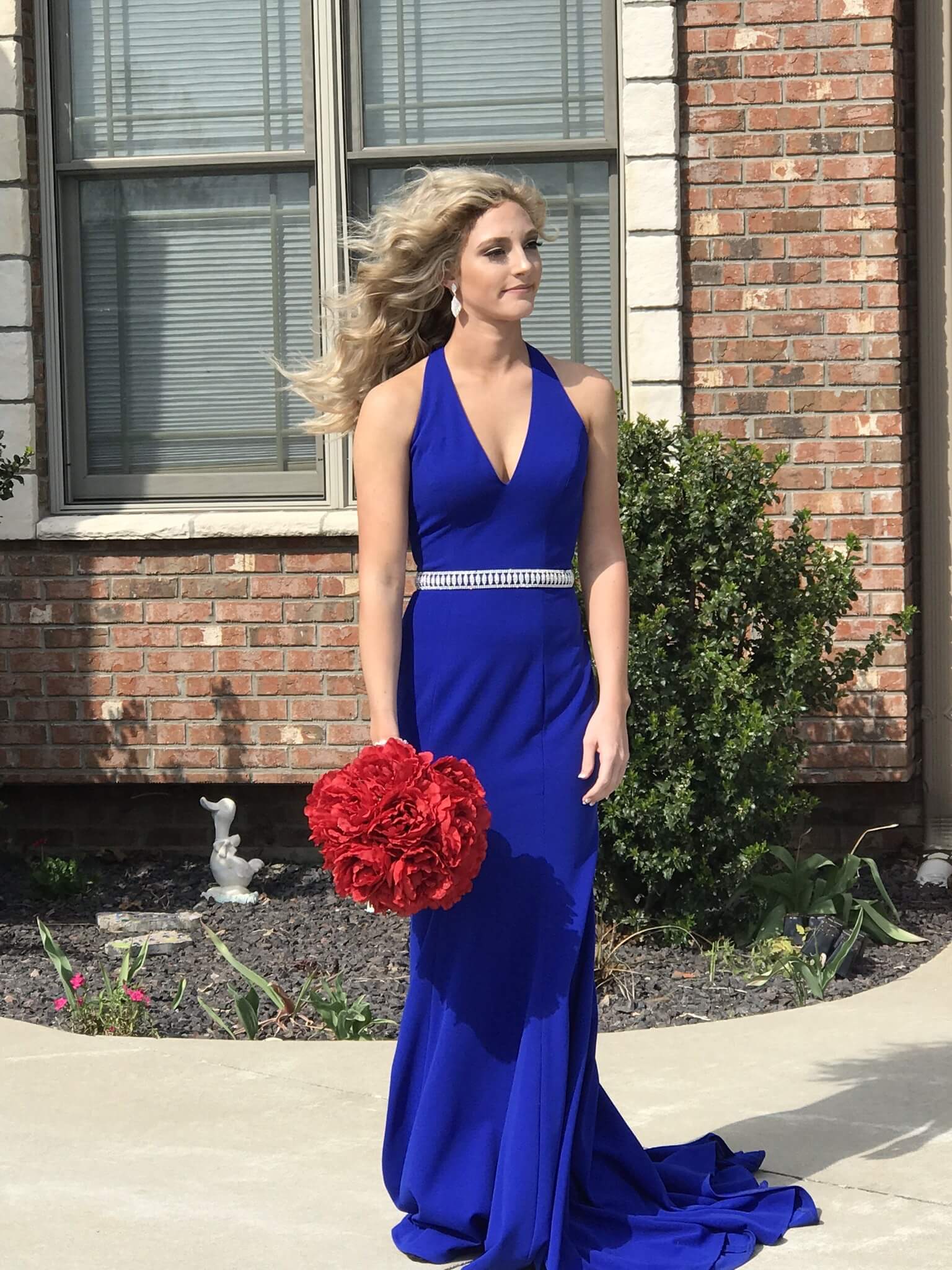 Size 0 Plunge Royal Blue Dress With Train on Queenly