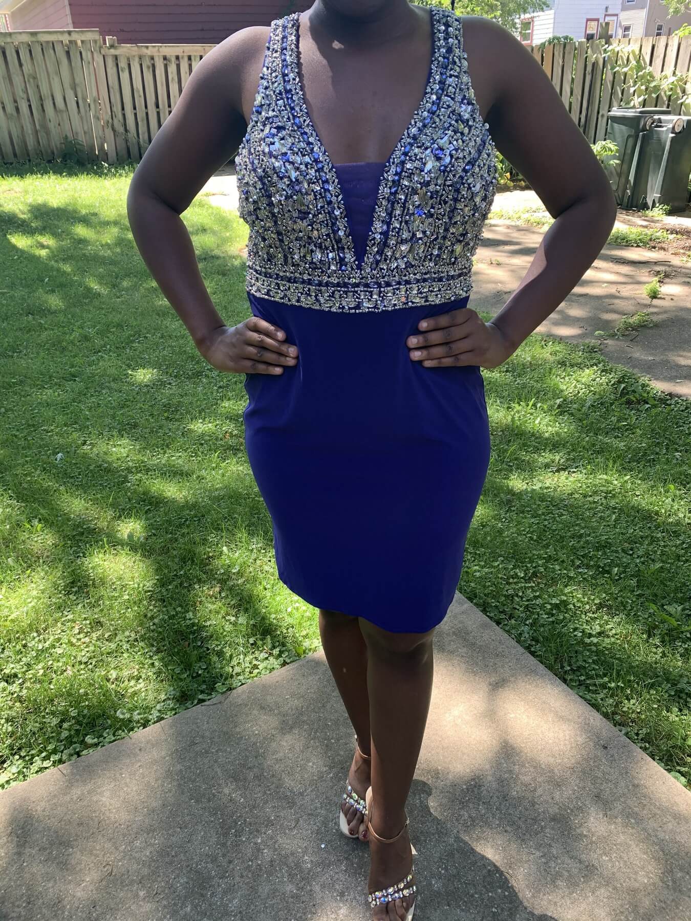 Faviana Size 14 Prom Plunge Sequined Royal Blue Cocktail Dress on Queenly
