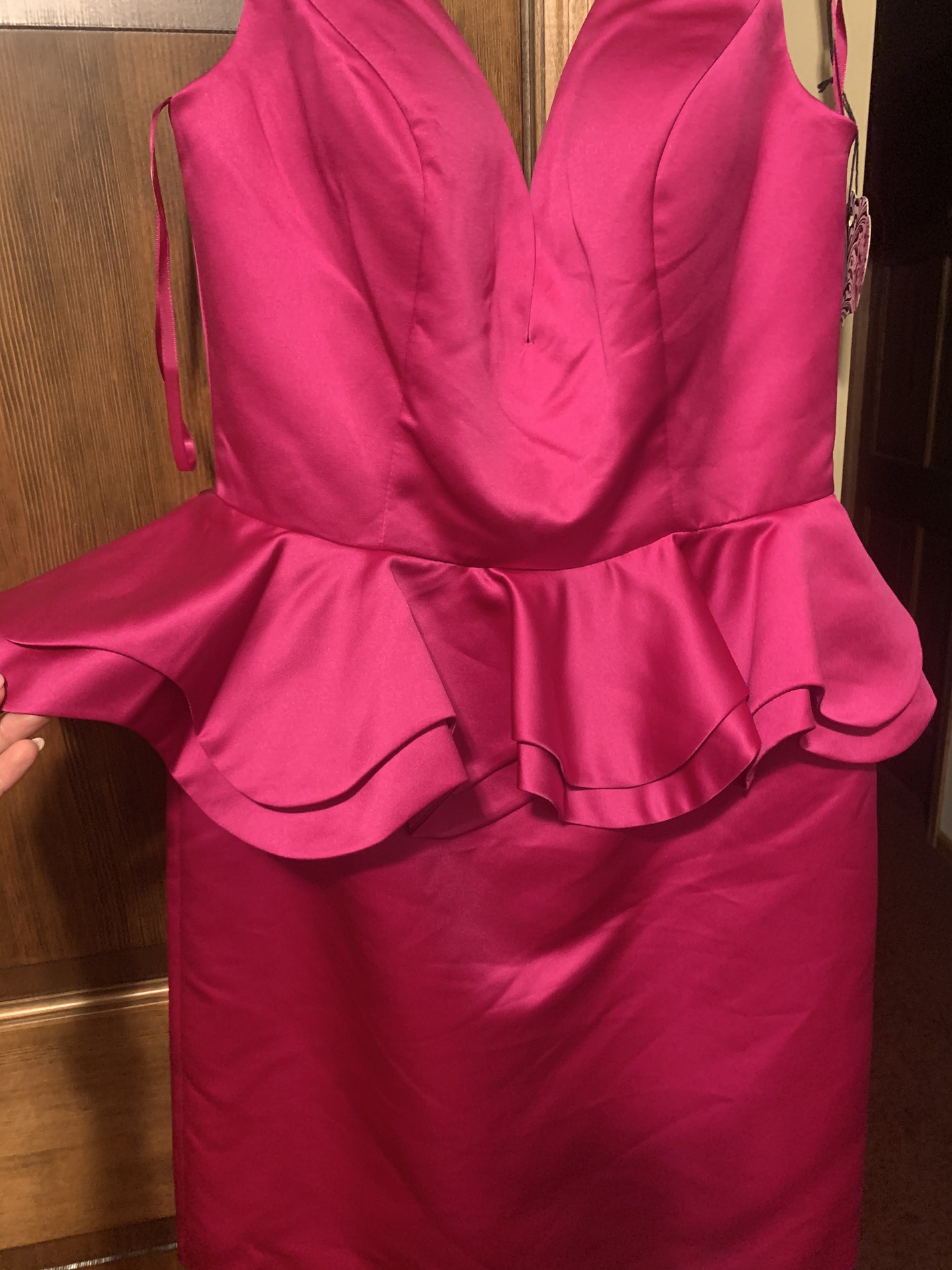 Ashley Lauren Size 8 Wedding Guest Plunge Satin Hot Pink Cocktail Dress on Queenly