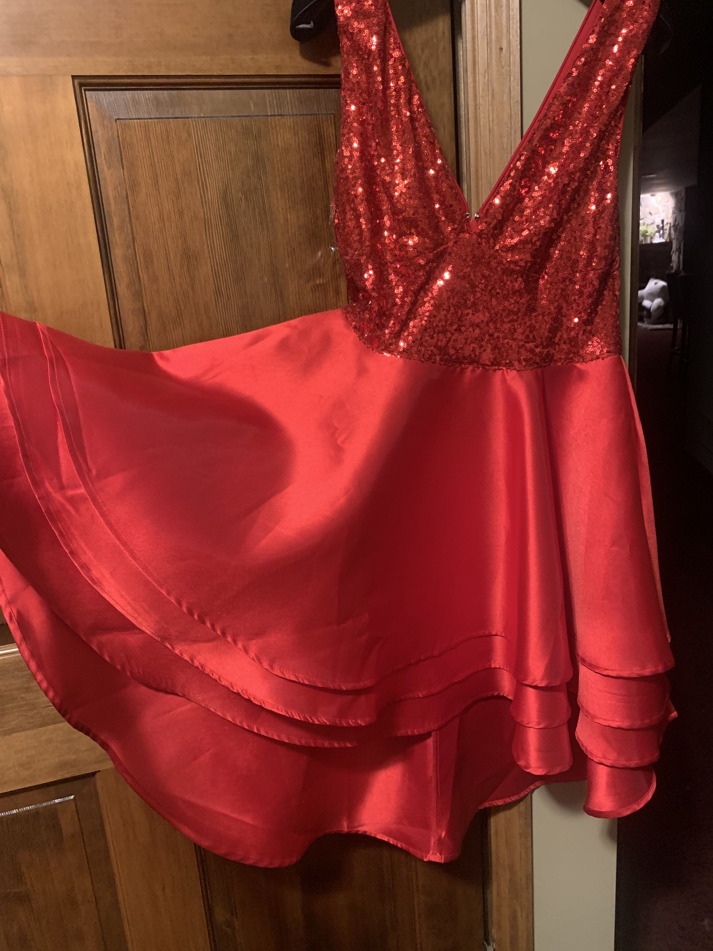 Goddiva Size 6 Homecoming Plunge Sequined Red Cocktail Dress on Queenly