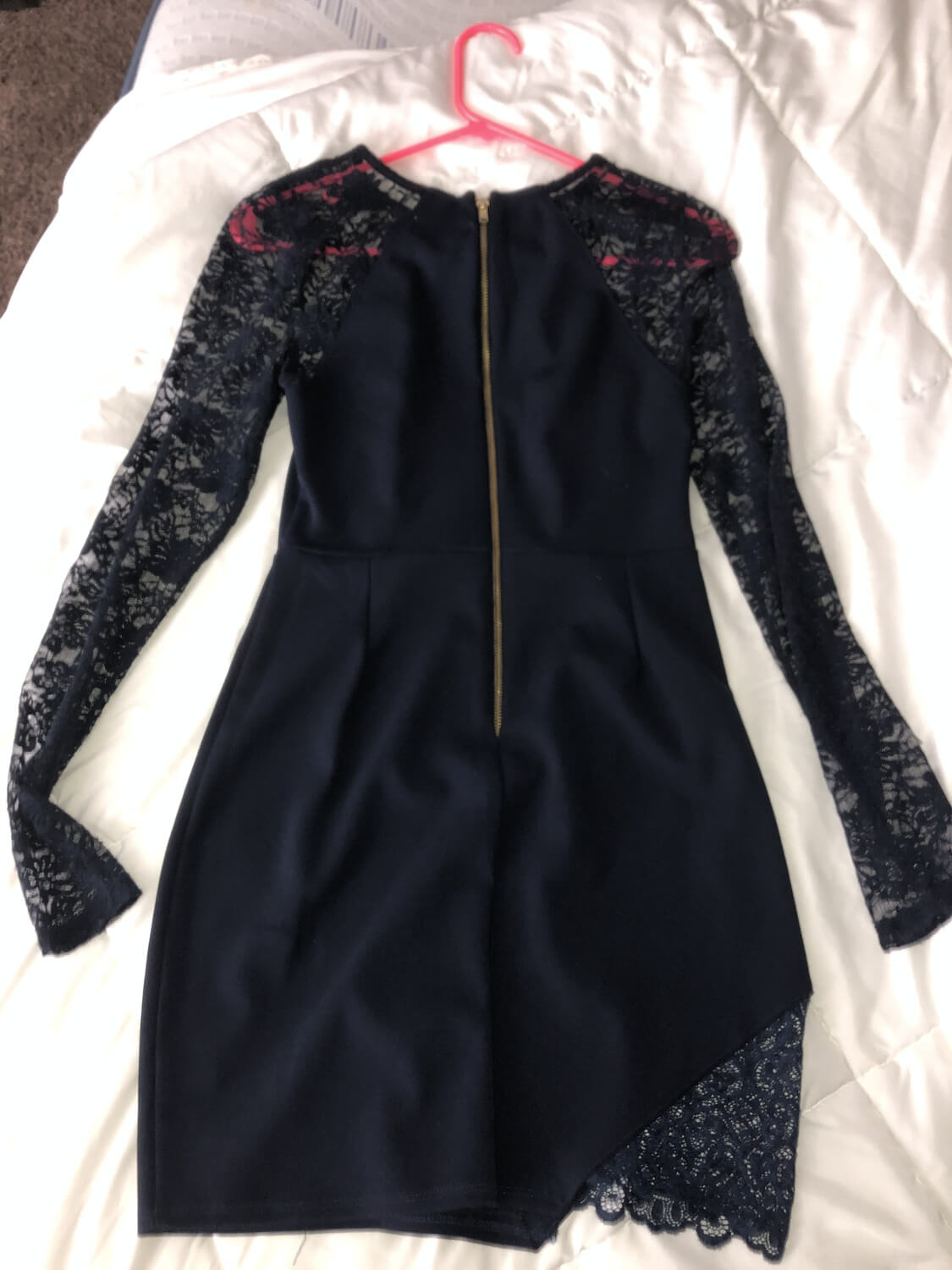 Honey and Rosie Size 4 Wedding Guest Long Sleeve Lace Navy Blue Cocktail Dress on Queenly
