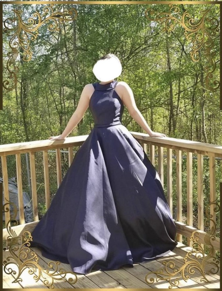 Size 2 Prom Halter Blue Ball Gown on Queenly