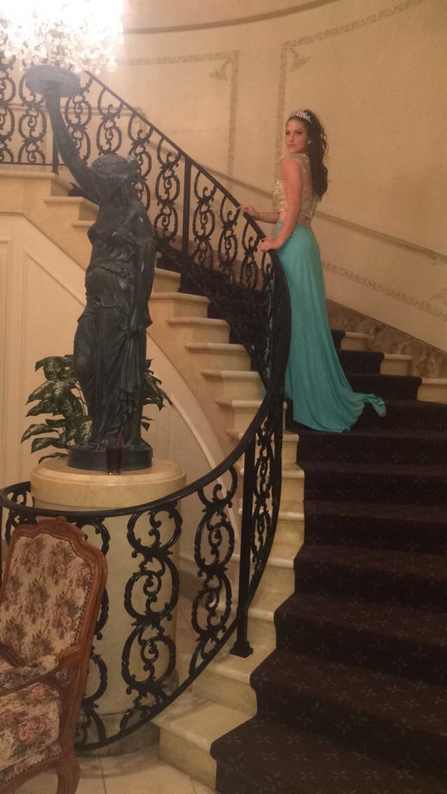 Size 4 Prom Sheer Turquoise Multicolor Side Slit Dress on Queenly
