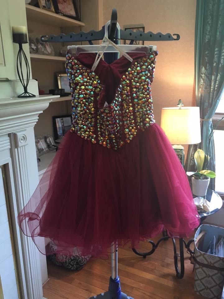 Sherri Hill Size 6 Homecoming Strapless Sequined Burgundy Red Cocktail Dress on Queenly