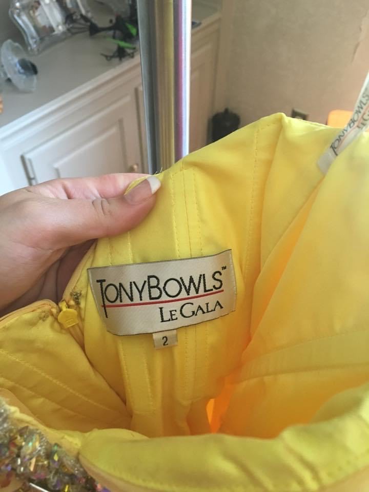 Tony Bowls Size 2 Prom One Shoulder Sequined Yellow Floor Length Maxi on Queenly
