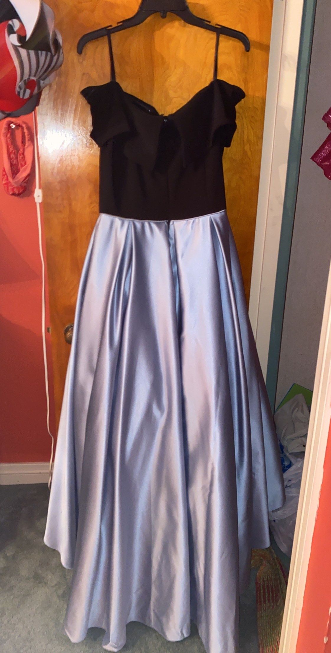 Betsy and Adam Size 14 Prom Off The Shoulder Light Blue Ball Gown on Queenly