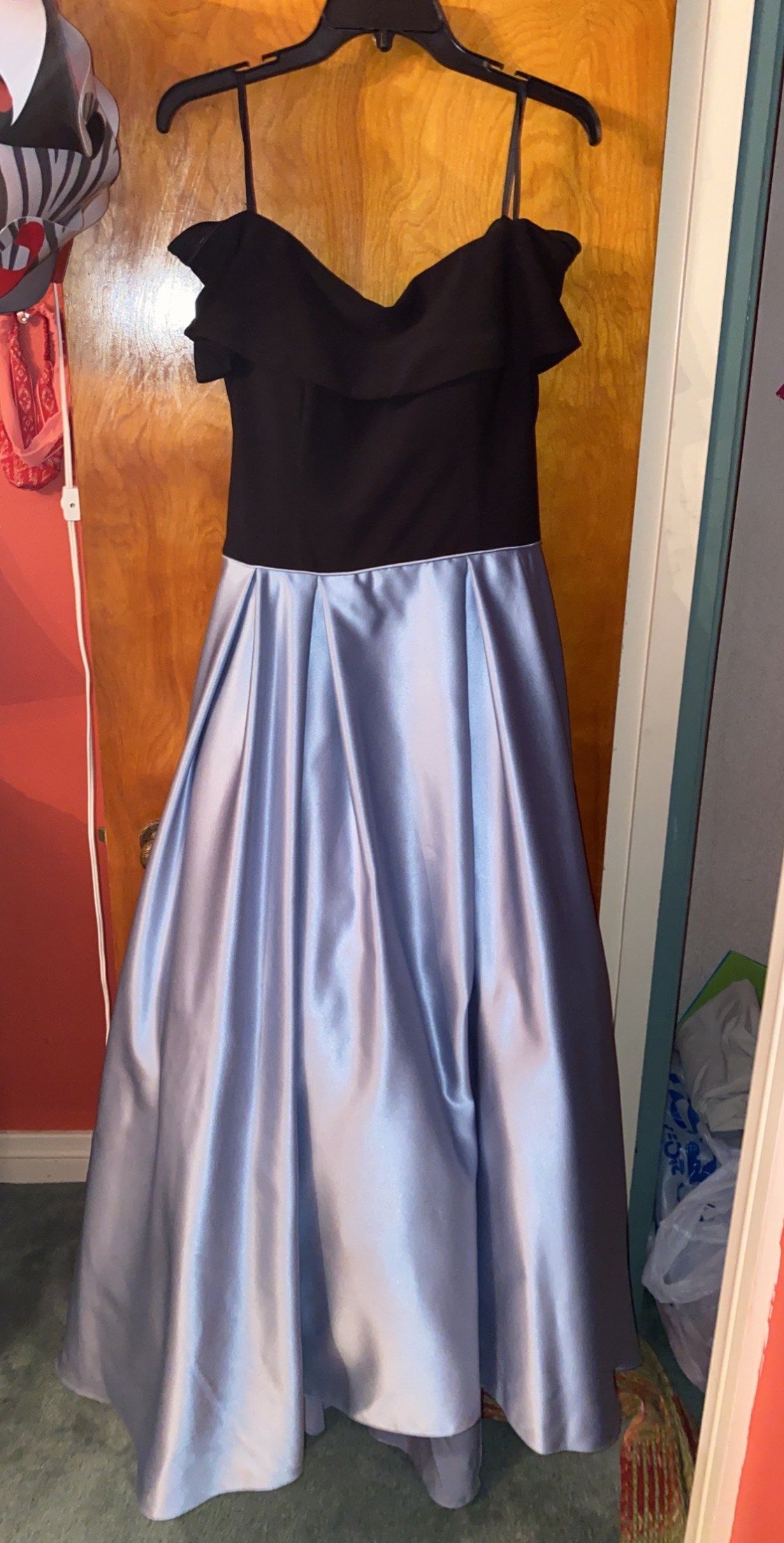 Betsy and Adam Size 14 Prom Off The Shoulder Light Blue Ball Gown on Queenly