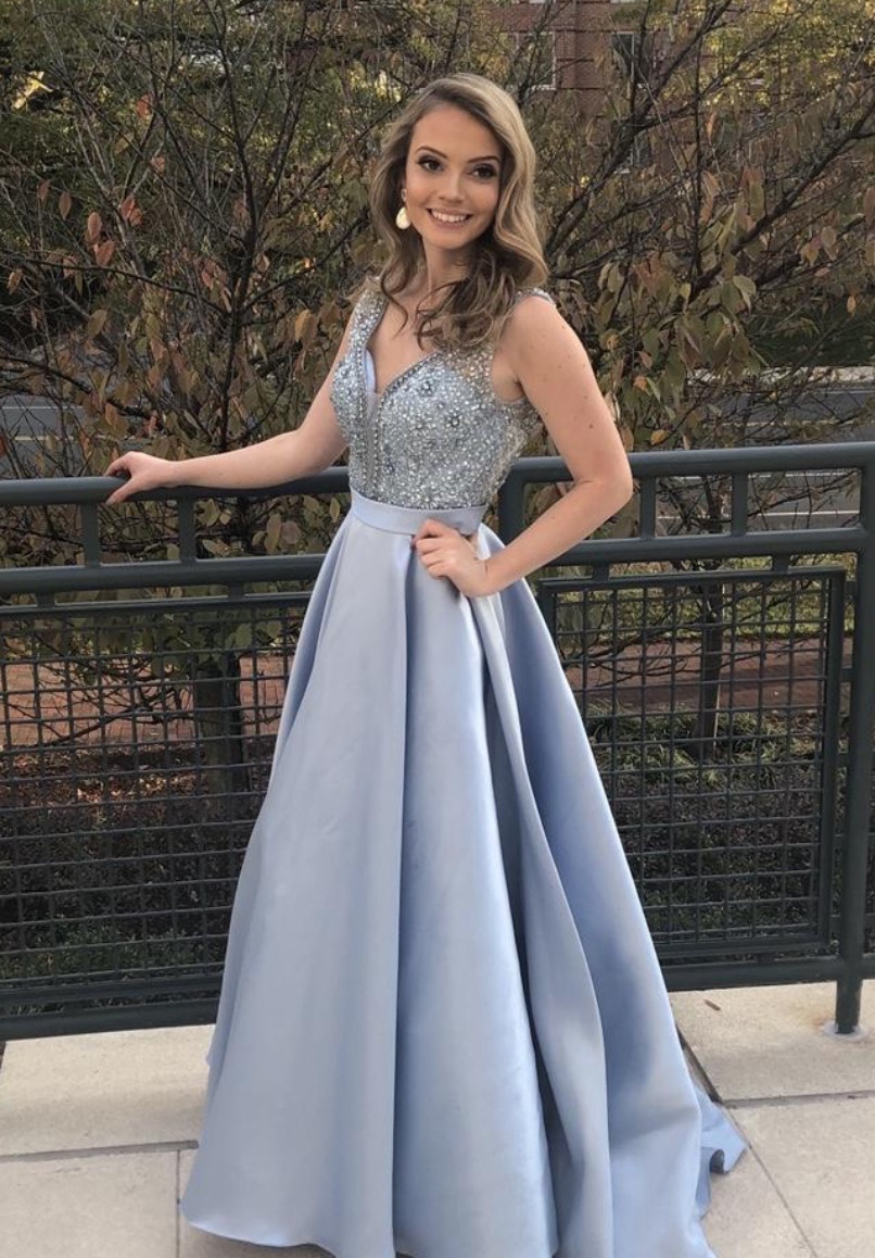 Size 00 Prom Sequined Light Blue Ball Gown on Queenly