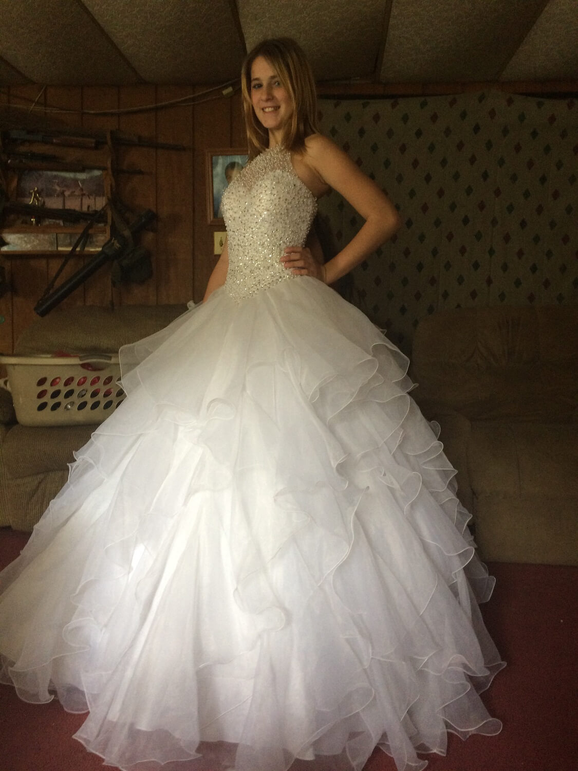 Size 8 Pageant Sequined White Ball Gown on Queenly