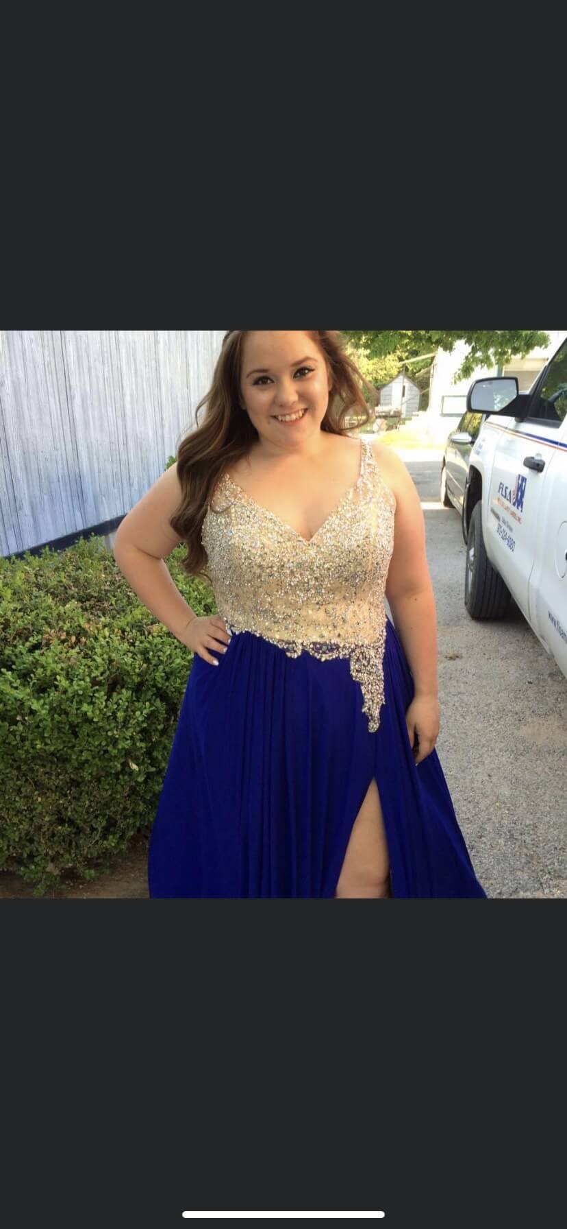 Plus Size 18 Prom Royal Blue Side Slit Dress on Queenly