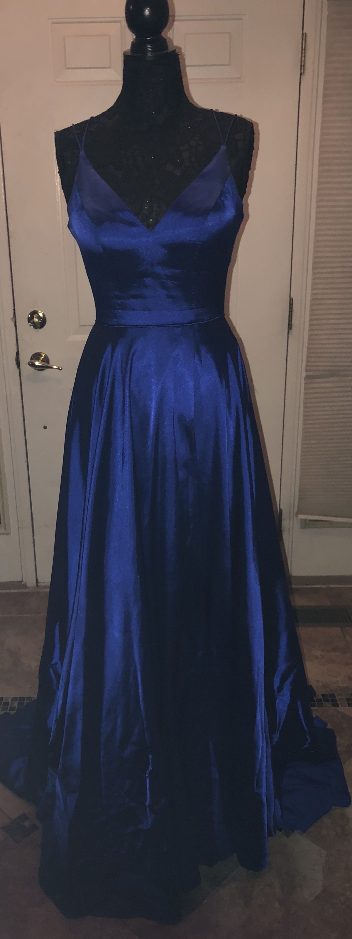 Sherri Hill Size 0 Prom Satin Navy Blue Floor Length Maxi on Queenly
