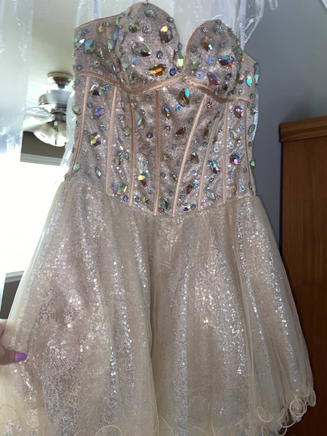 Clarisse Size 2 Homecoming Sequined Nude Cocktail Dress on Queenly