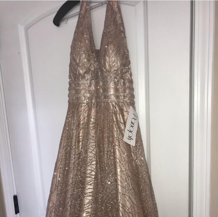 Panoply Size 0 Prom Plunge Sheer Gold Ball Gown on Queenly