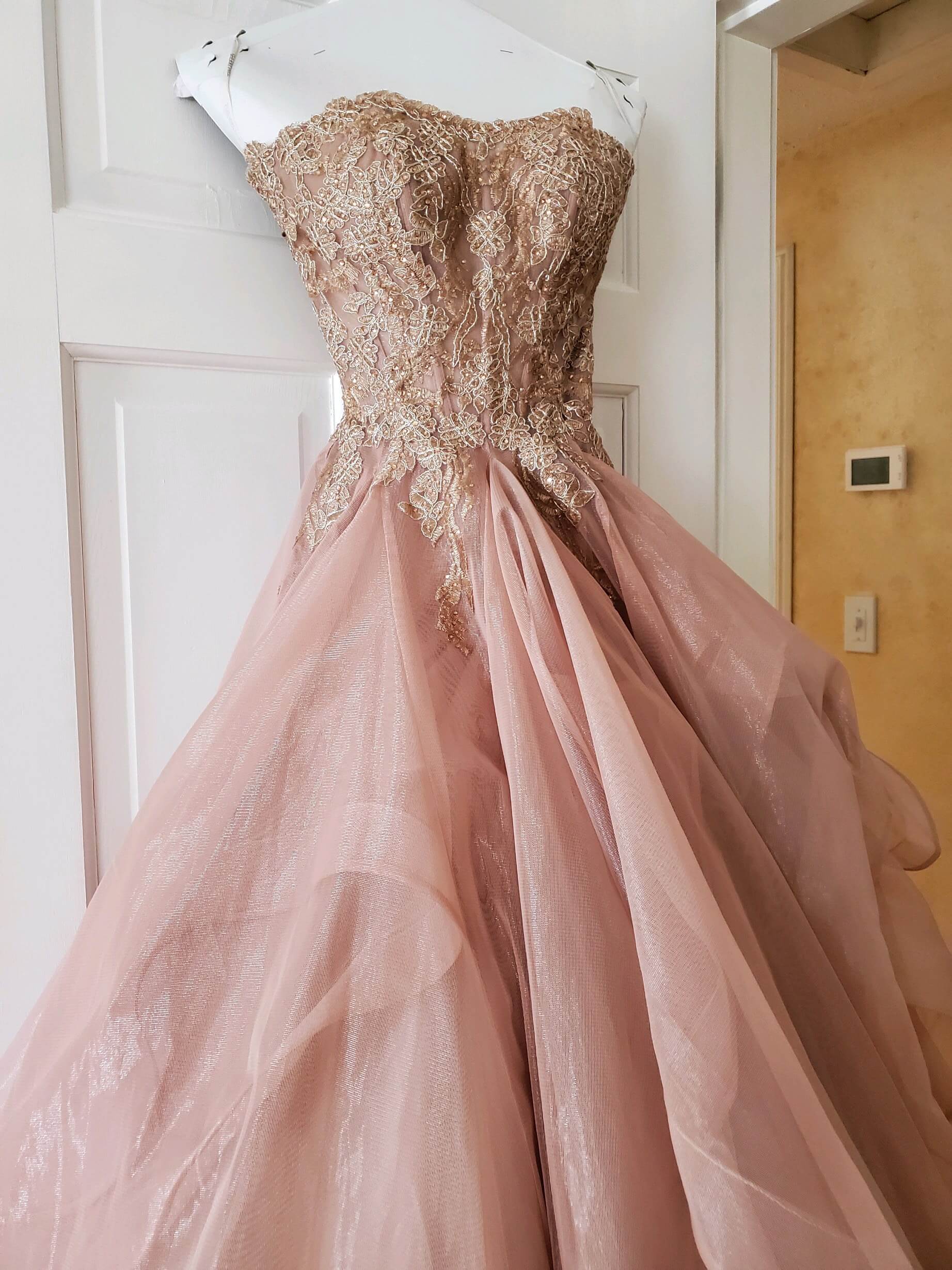 Size 0 Prom Strapless Rose Gold Ball Gown on Queenly