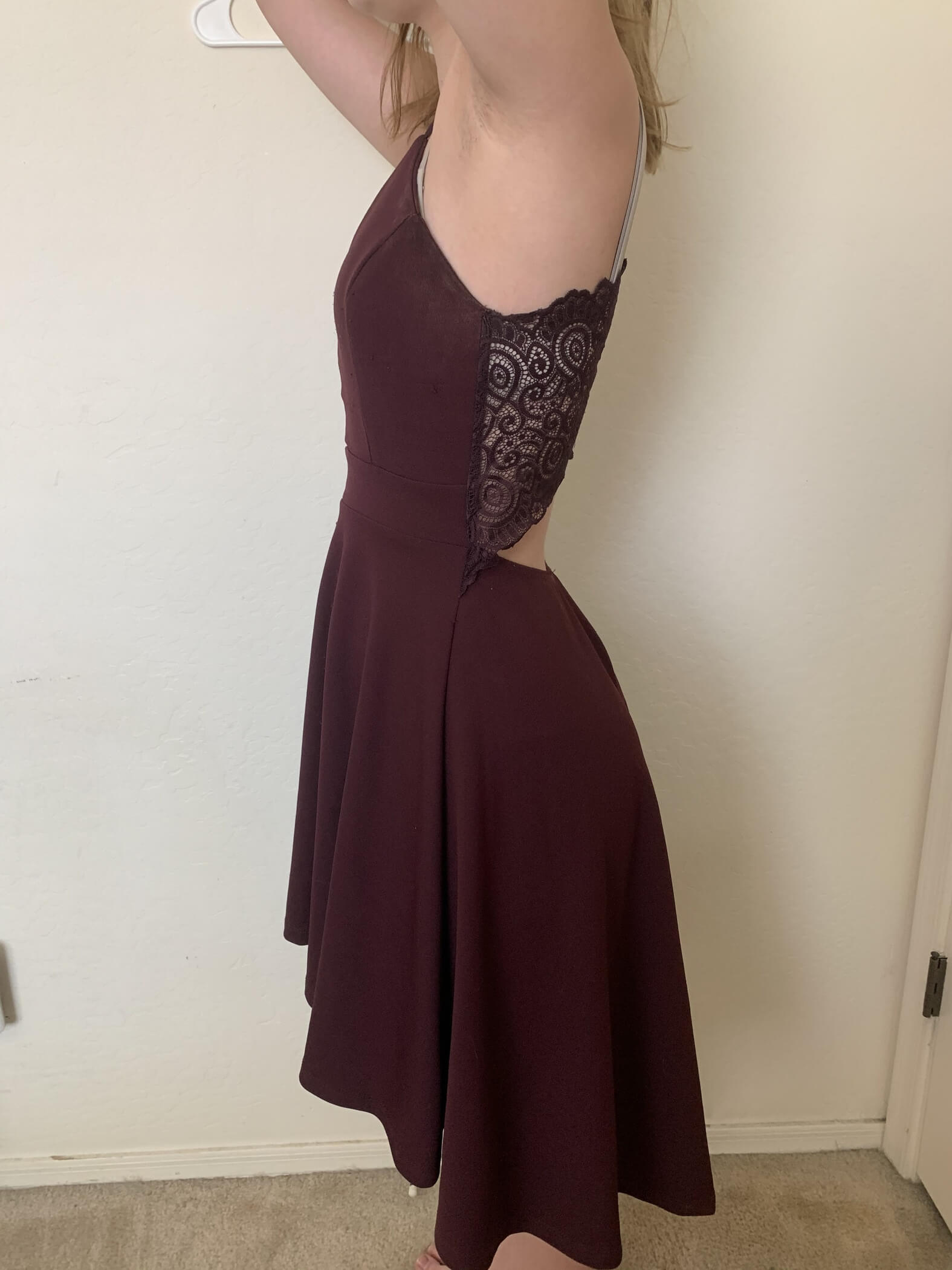 Size 4 Homecoming Plunge Burgundy Purple Cocktail Dress on Queenly