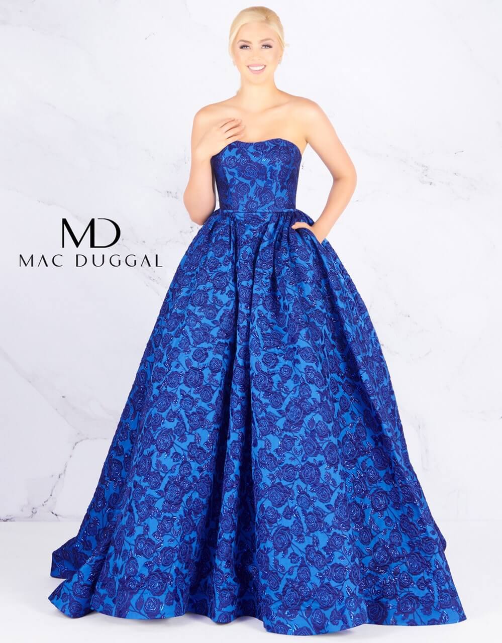 Size 14 Prom Floral Royal Blue Ball Gown on Queenly