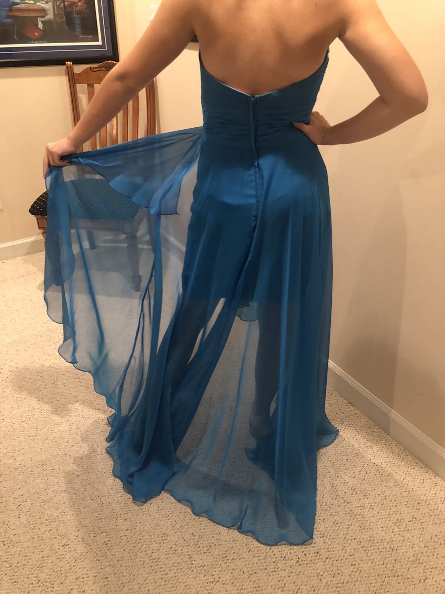Blush Prom Blue Size 4 Strapless Side slit Dress on Queenly