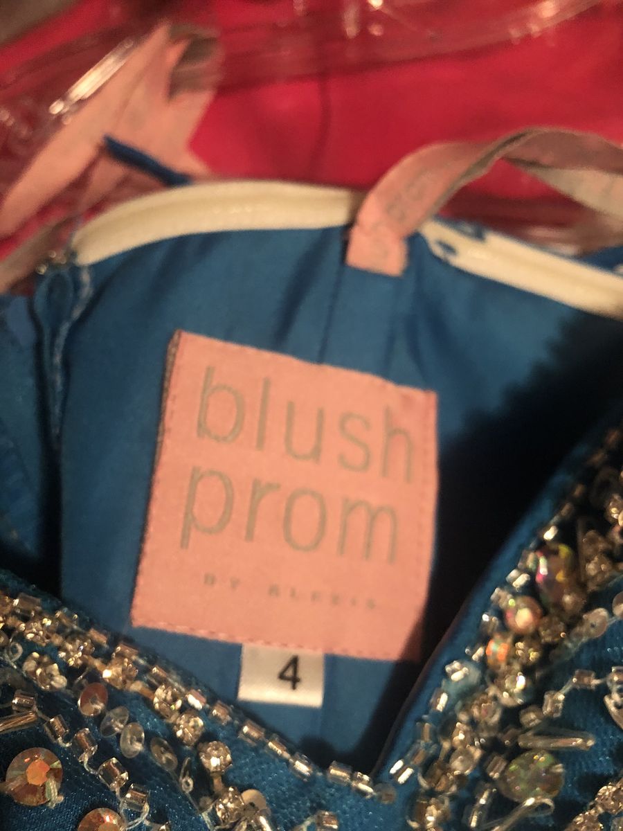 Blush Prom Blue Size 4 Strapless Side slit Dress on Queenly