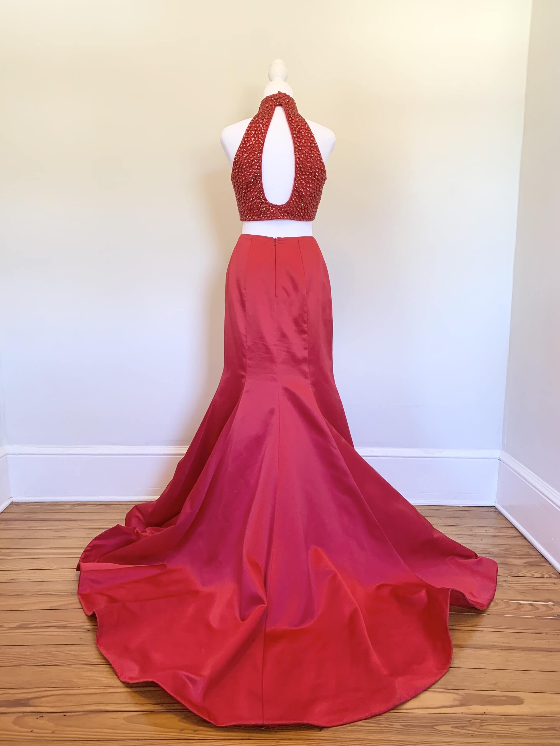Sherri Hill Size 4 Prom Halter Sequined Red Mermaid Dress on Queenly