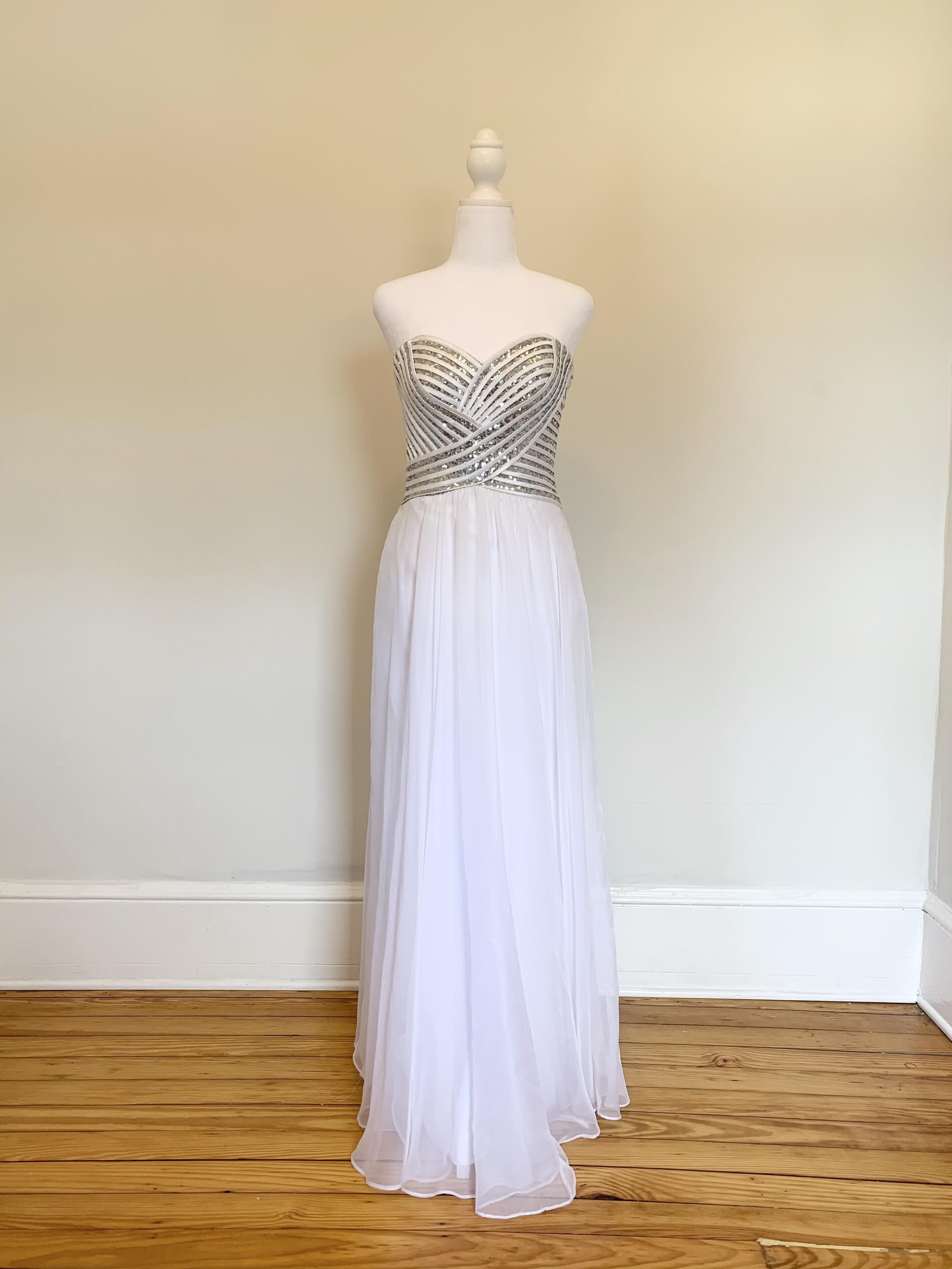 La Femme White Size 2 Tall Height Strapless Prom Straight Dress on Queenly