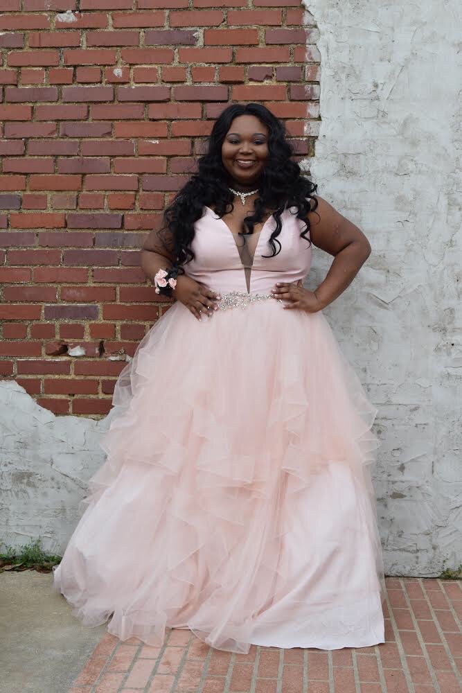 Plus Size 20 Prom Plunge Light Pink A-line Dress on Queenly