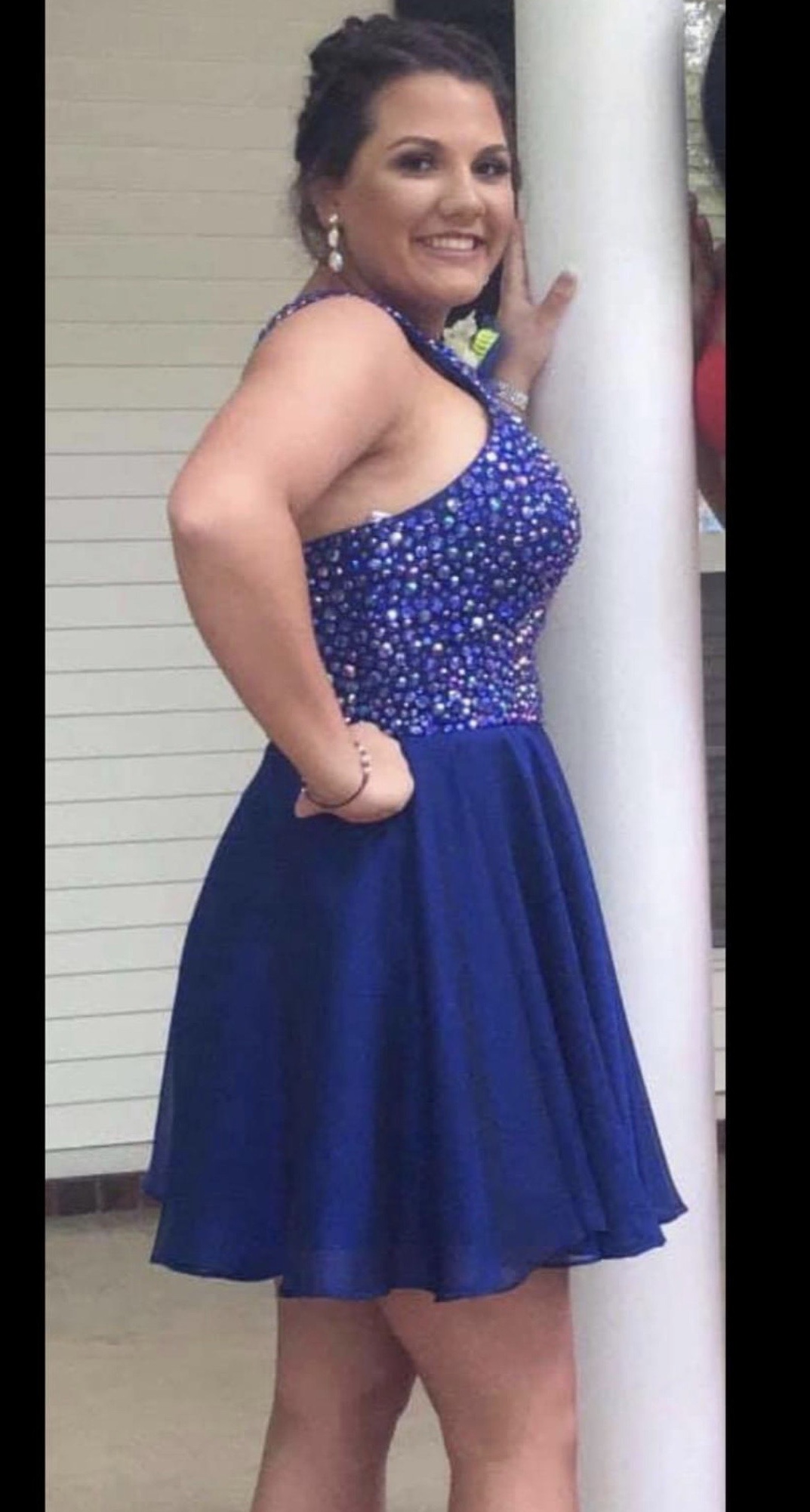 Sherri Hill Size 14 Homecoming Sequined Royal Blue Cocktail Dress on Queenly
