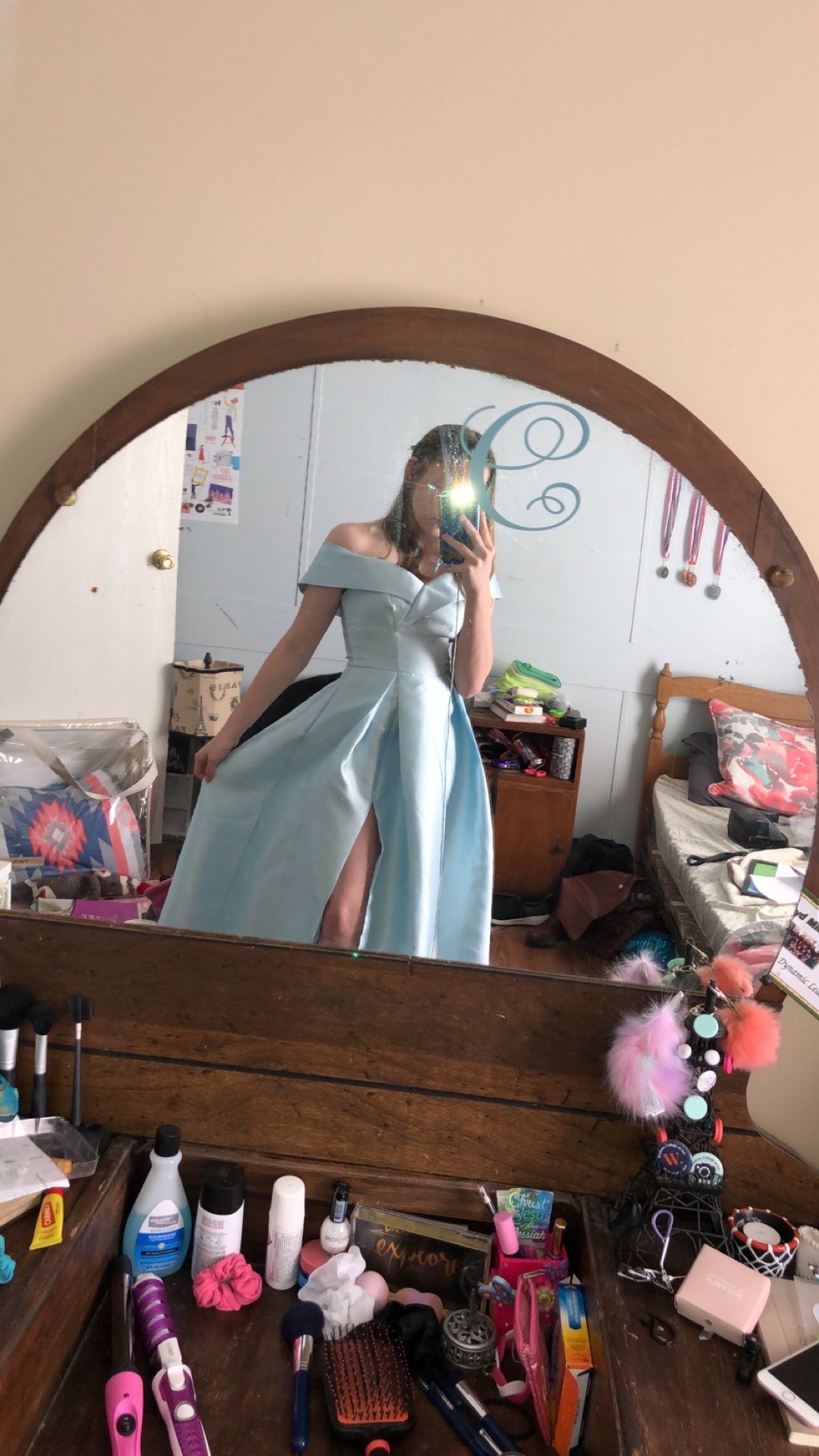Size 4 Off The Shoulder Light Blue Ball Gown on Queenly