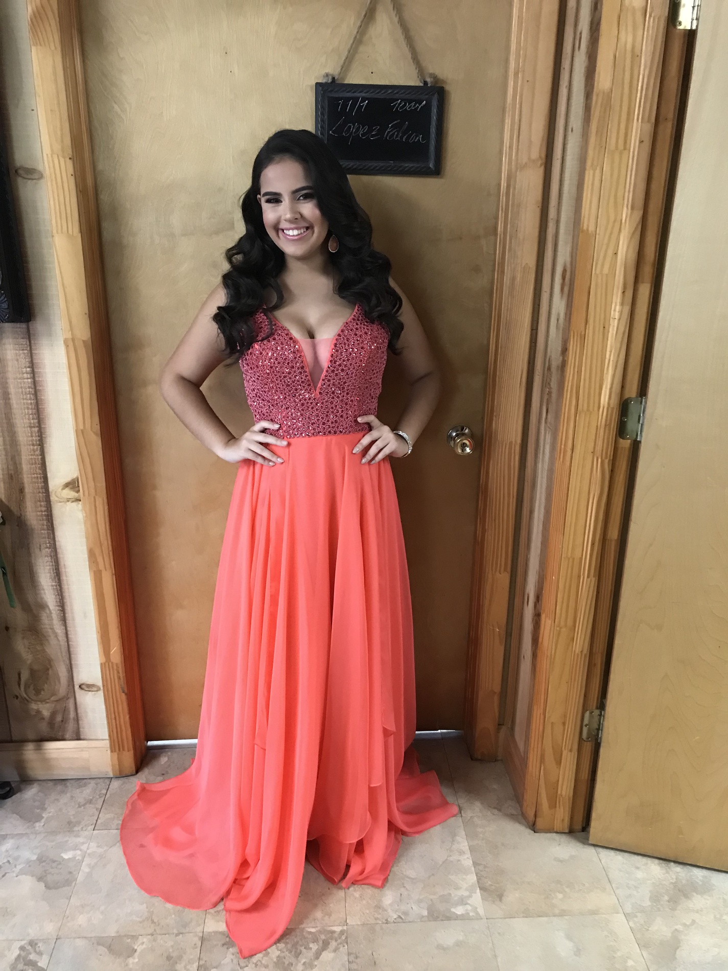 Size 6 Prom Sequined Orange Ball Gown on Queenly