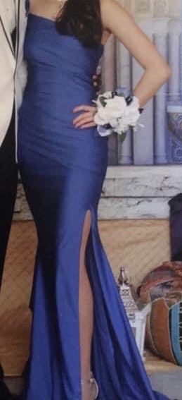 Size 2 Prom Off The Shoulder Blue Side Slit Dress on Queenly