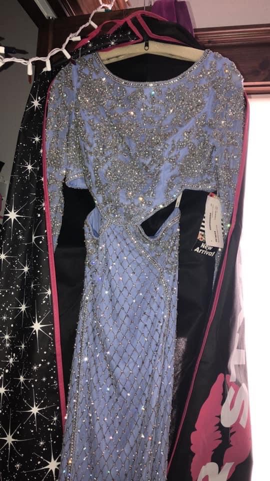 Sherri Hill Size 4 Prom Long Sleeve Sequined Light Blue Floor Length Maxi on Queenly