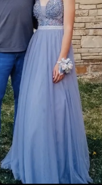 Size 0 Prom Sequined Light Blue Ball Gown on Queenly