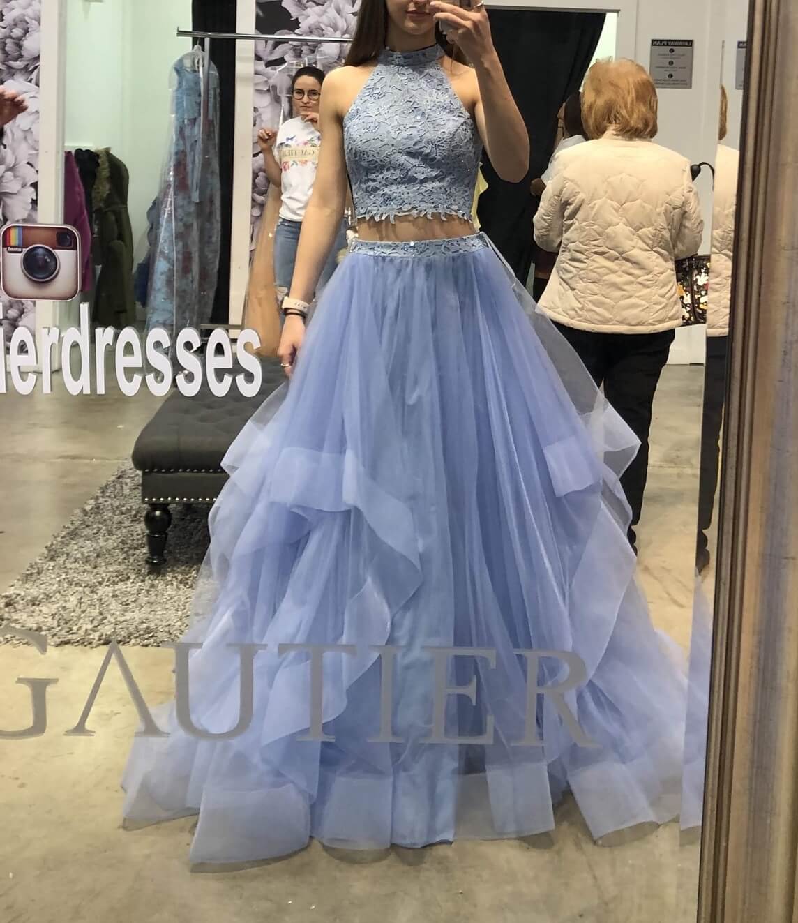 Size 2 Prom Halter Light Blue Ball Gown on Queenly