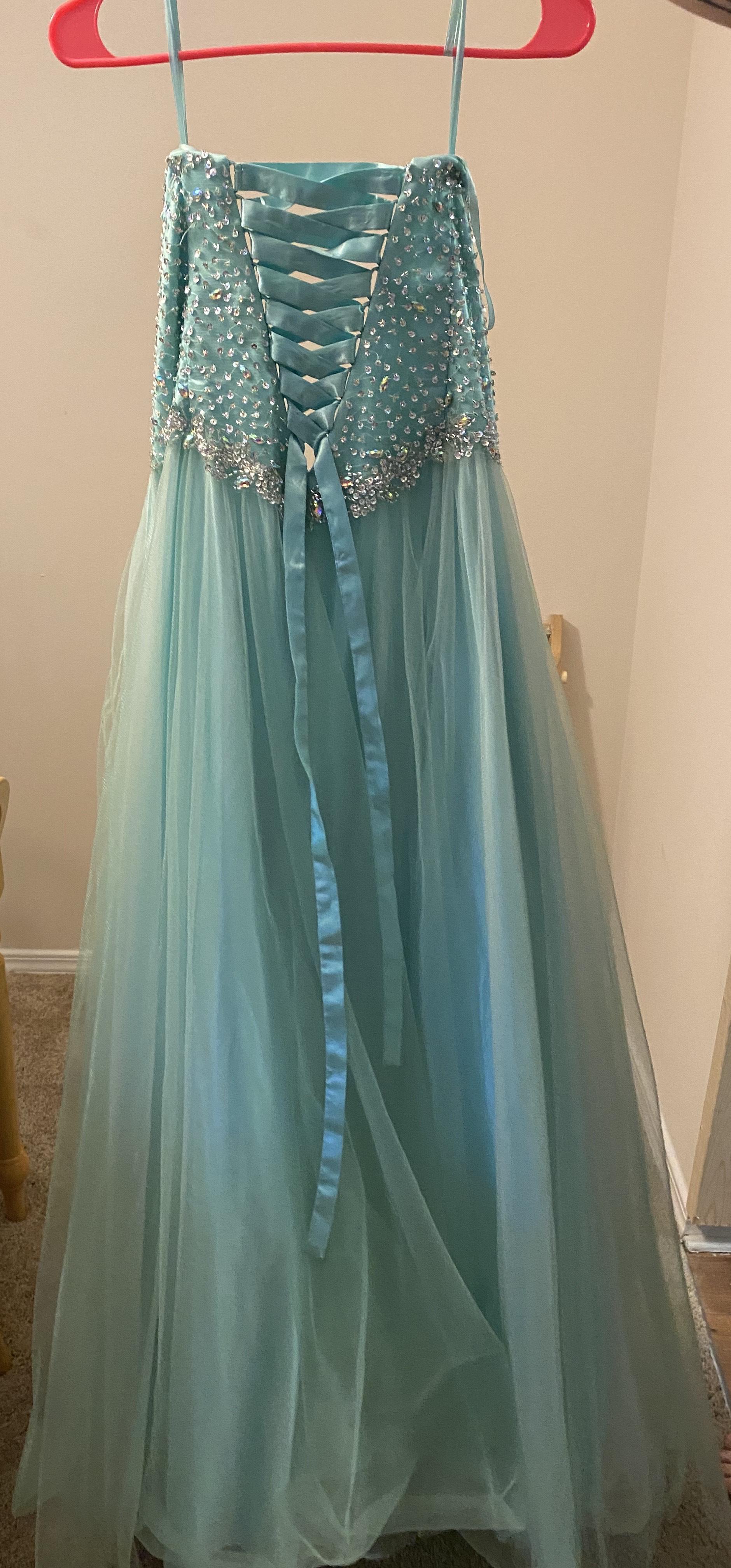 Plus Size 16 Strapless Light Blue Ball Gown on Queenly