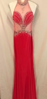 Size 6 Prom Halter Coral A-line Dress on Queenly